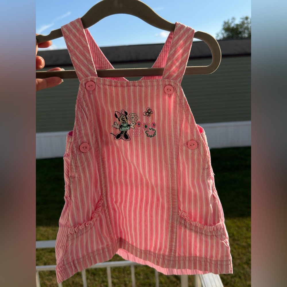 Minnie Mouse Pink Stripped Girl Dress 6-9 Months Pink Striped Kids Overalls